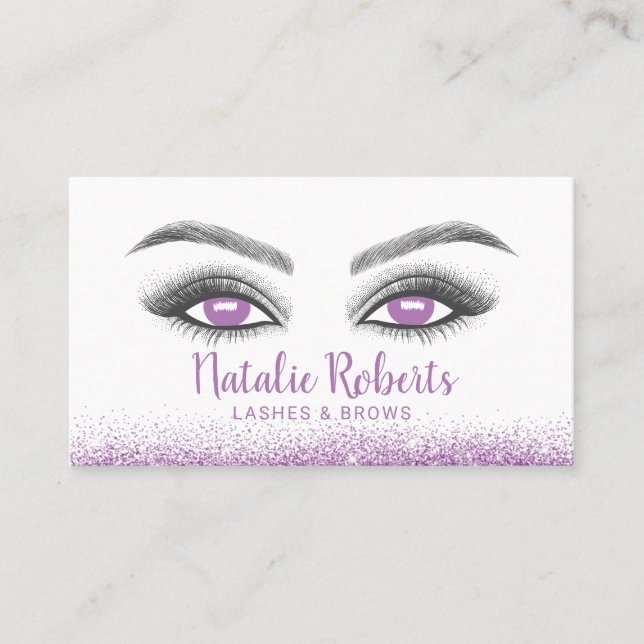 Cartão De Visita Lashes Makeup Artista Modern Roxo Salão (Frente)