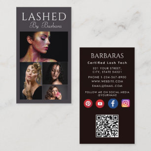 Cartão De Visita Lashes Makeup Artista Moderno Preto 4 foto qr code