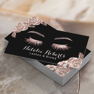 Cartão De Visita Lashes Makeup Artista Moderno Rosa Dourado Salão 