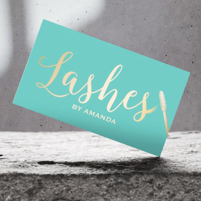 Cartão De Visita Lashes Makeup Artista Moderno Teal e Dourado (Criador carregado)