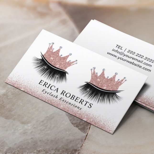 Cartão De Visita Lashes Makeup Artista Rosa Dourada Coroa Eyelash S (Criador carregado)