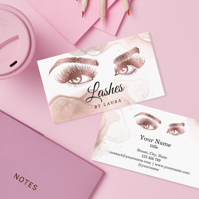 Cartão De Visita Lashes Makeup Artista Rosa Dourada Mascara Brows B (Criador carregado)