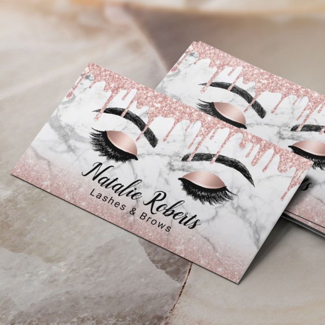 Cartão De Visita Lashes Makeup Artista Rosa Dourado Drives White Ma (Criador carregado)
