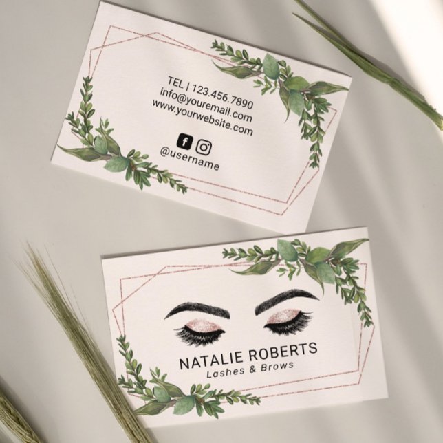 Cartão De Visita Lashes Makeup Artista Rosa Geométrico Greenerescên (Criador carregado)