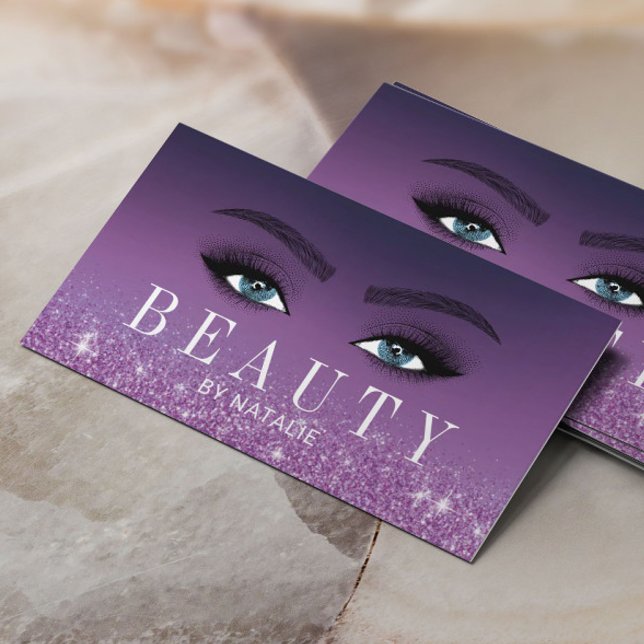 Cartão De Visita Lashes Makeup Artista Roxo Bela Litter Salão B (Criador carregado)