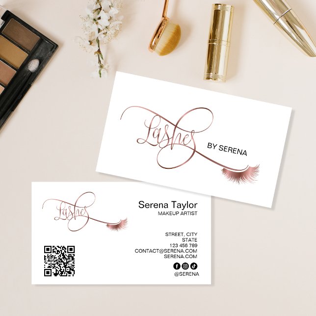 Cartão De Visita Lashes Makeup Girl Lash Extension Código QR Beleza (Criador carregado)