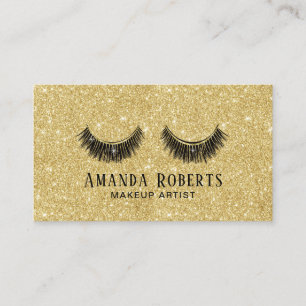 Cartão De Visita Lashes Maquiagem Artista Moderno Dourado Salão de