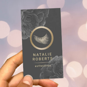 Cartão De Visita Lashes Maquietam Artista Esteticista Floral Escuro