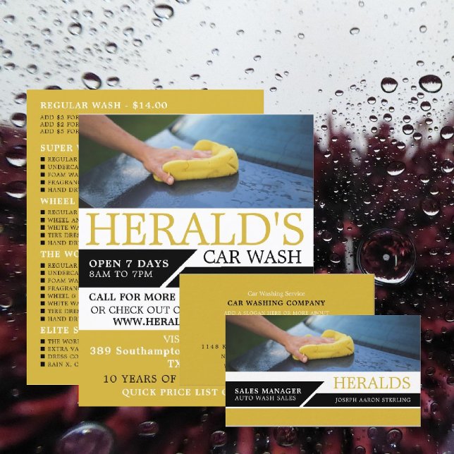 Cartão De Visita Lava-Automóveis, Lavagem Automática, Serviço De Li (Criador carregado)