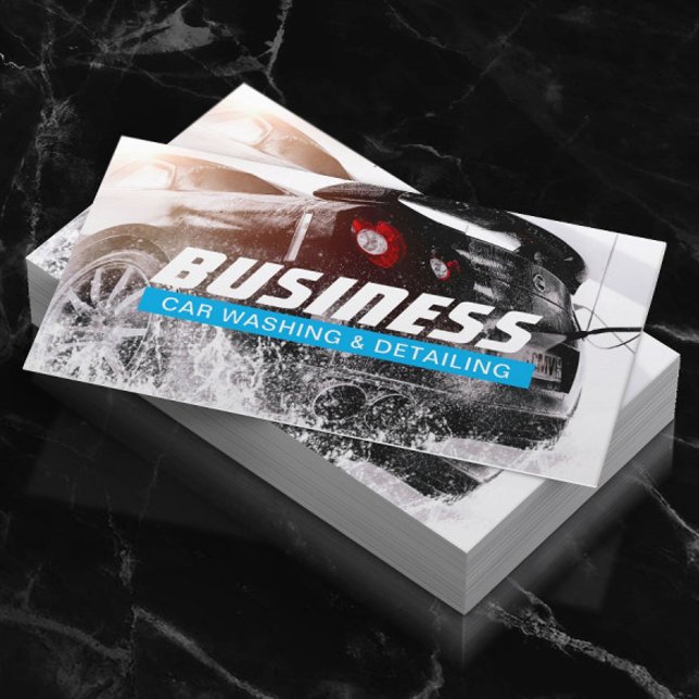 Cartão De Visita Lava-Automóvel e Azul-Claro Detalhado Automático (Criador carregado)