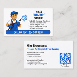 Cartão De Visita Lavador de Alta Pressão Azul QR Limpeza com Pressã