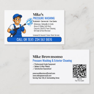 Cartão De Visita Lavador de Alta Pressão de Macacão Azul Código QR 