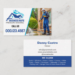 Cartão De Visita Lavagem a Pressão de Fotos Azuis Modernas