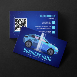 Cartão De Visita Lavagem de Carro Azul Limpeza Automotiva Enceramen