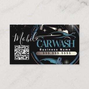Cartão De Visita Lavagem de Carros Móvel - Código QR do Logotipo da