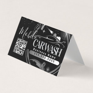 Cartão De Visita Lavagem de Carros Móvel - Código QR do Logotipo da