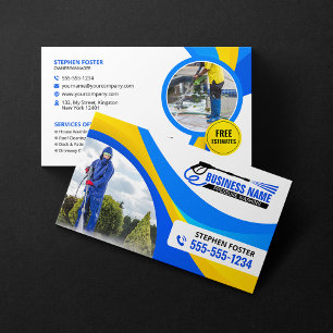 Cartão De Visita Lavagem de Casas com Pressão Azul Amarelo Serviços