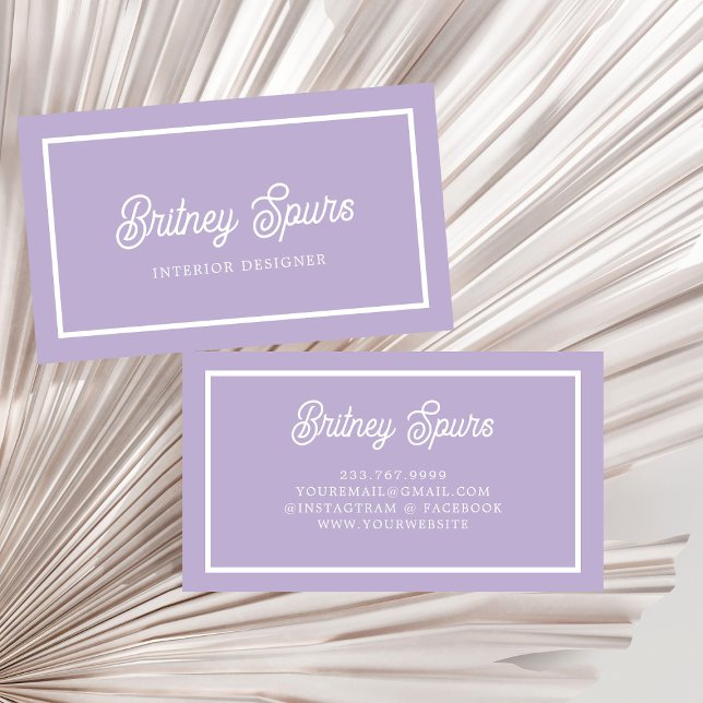 Cartão De Visita Lavanda Chic Personalizada Nome do Monograma Roxo (Criador carregado)