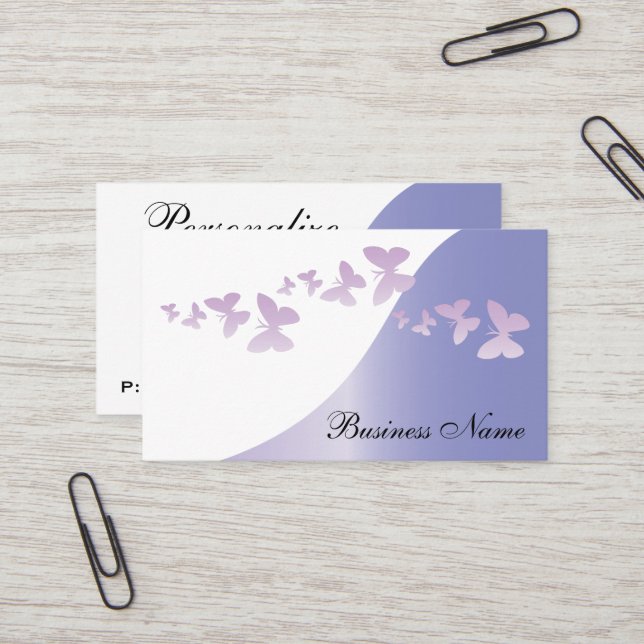 Cartão De Visita Lavanda elegante com borboletas | Personalizar (Frente/Verso In Situ)