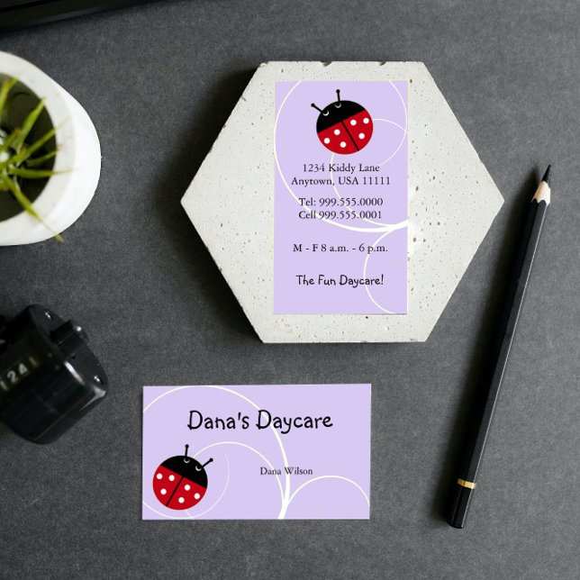 Cartão De Visita Lavanda Ladybug Daycare (Lavender Ladybug Daycare Business Card)