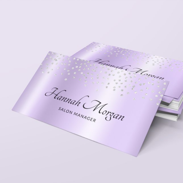 Cartão De Visita Lavanda pálida púrpura Ombre Prata Confetti (Elegant Pale Lavender Purple Ombre Silver Confetti Business Card)