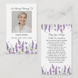 Cartão De Visita Lavender Memorial Photo Funeral Prayer Card