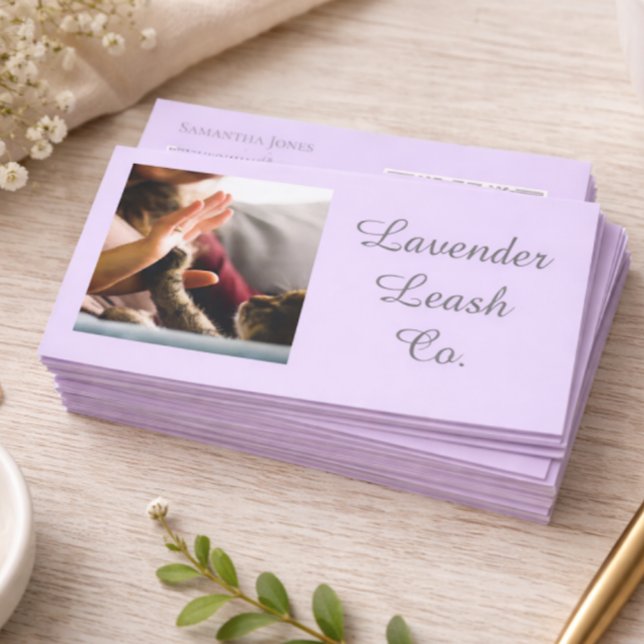Cartão De Visita Lavender Script Business Card QR Code Service Menu (Criador carregado)