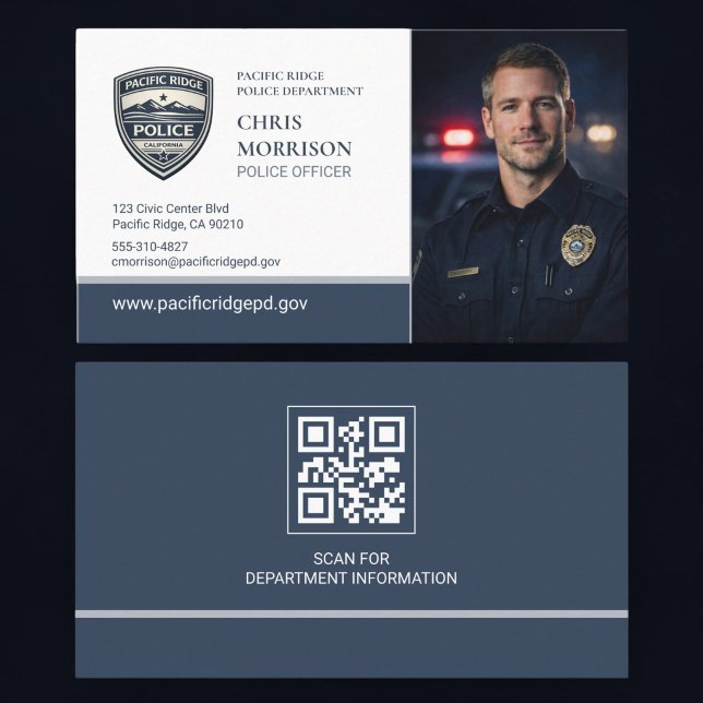 Cartão De Visita Law Enforcement Photo QR Code Police Business Card (Criador carregado)
