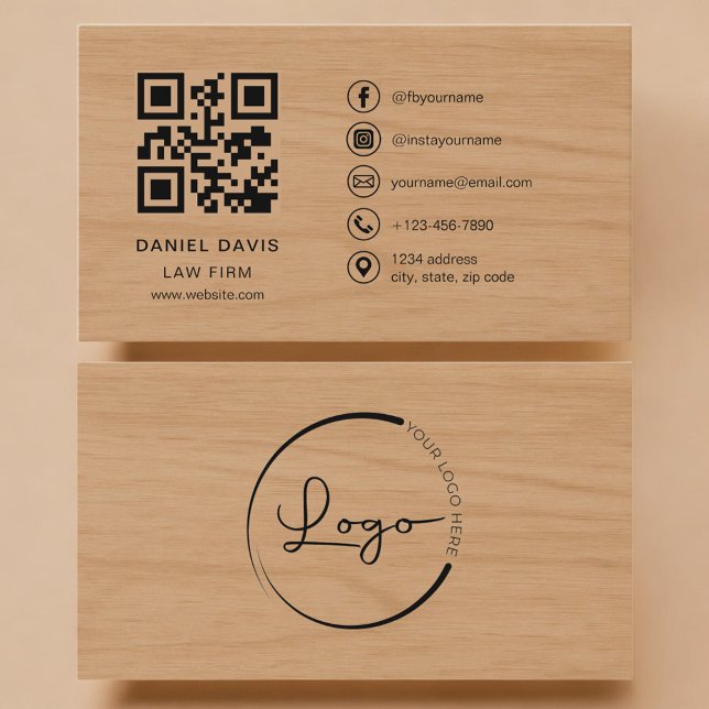 Cartão De Visita Law Firm Wood Professional QR Code (Criador carregado)