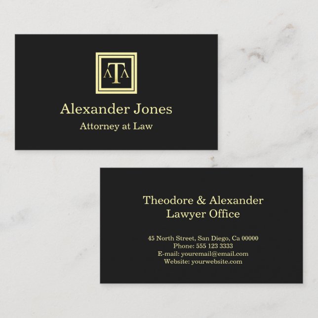 Cartão De Visita Lawyer Black Modern Business Card (Frente/Verso)