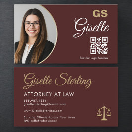 Cartão De Visita Lawyer Burgundy Gold Scales of Justice Photo