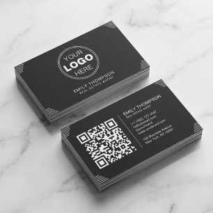 Cartão De Visita Layout de QR Code Art Déco Minimalista Preto
