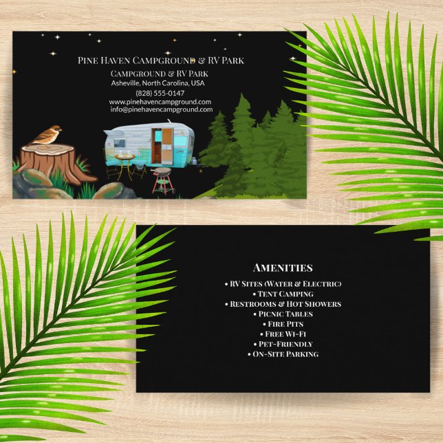 Cartão De Visita Layout Externo do Parque de Campismo Rústico para  (Criador carregado)