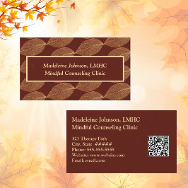 Cartão De Visita Leaf Pattern Psychologist  Counselor QR Code