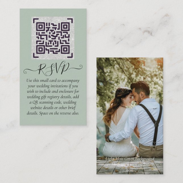 Cartão De Visita LeahG RSVP QR Code PHOTO Details Wedding Card (Frente/Verso)