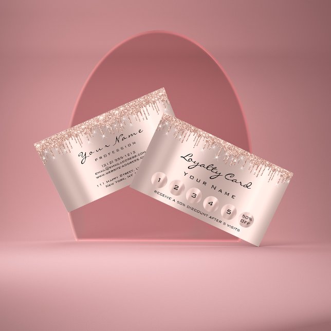 Cartão De Visita Lealdade 6 Makeup Esthetician Eyelash Rosa (Loyalty 6 Makeup Esthetician Eyelash Rose Drips Business Card)