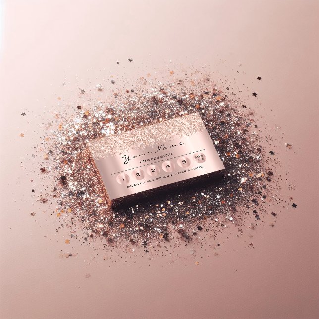 Cartão De Visita Lealdade 6 Makeup Hairdresser Eyelash Rosa Glitter (Loyalty 6 Makeup Hairdresser Eyelash Rose Glitter Business Card)