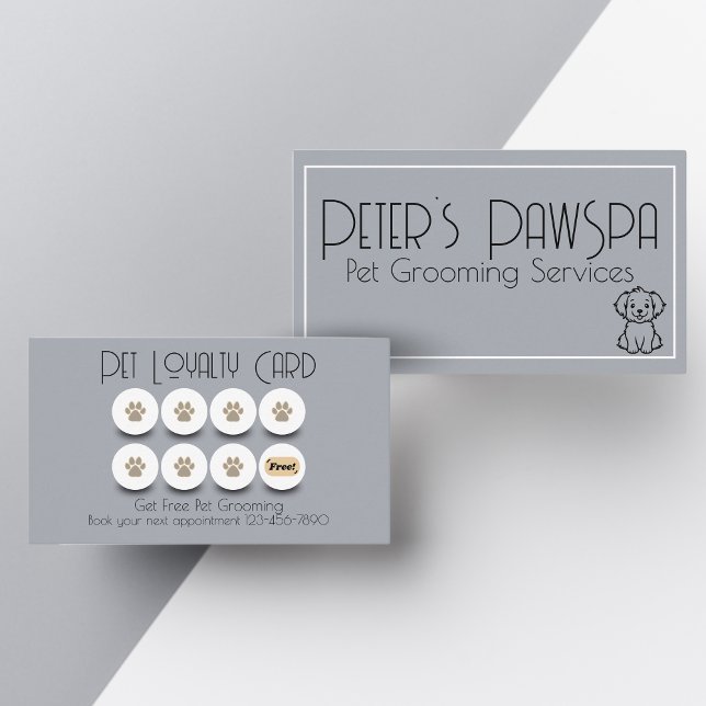 Cartão De Visita Lealdade de pata de cão que se alicia (dog paw eighth visit for free business card. loyalty reward card for returning customers.)