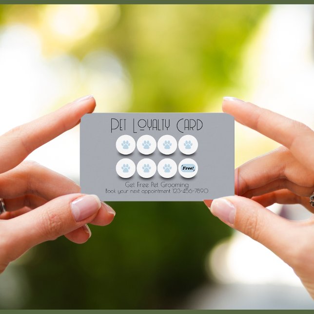 Cartão De Visita Lealdade de pata de cão que se alicia (Reward returning customers with a free appointment, loyalty card in gray and baby blue)