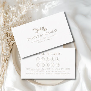 Cartão De Visita Lealdade de Salão Botânico Branco Minimalista