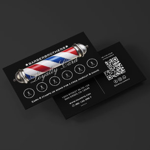Cartão De Visita Lealdade Negra Clássica de Barber Pole