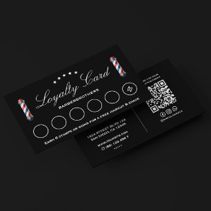 Cartão De Visita Lealdade Negra Clássica Elegante de Barber Pole