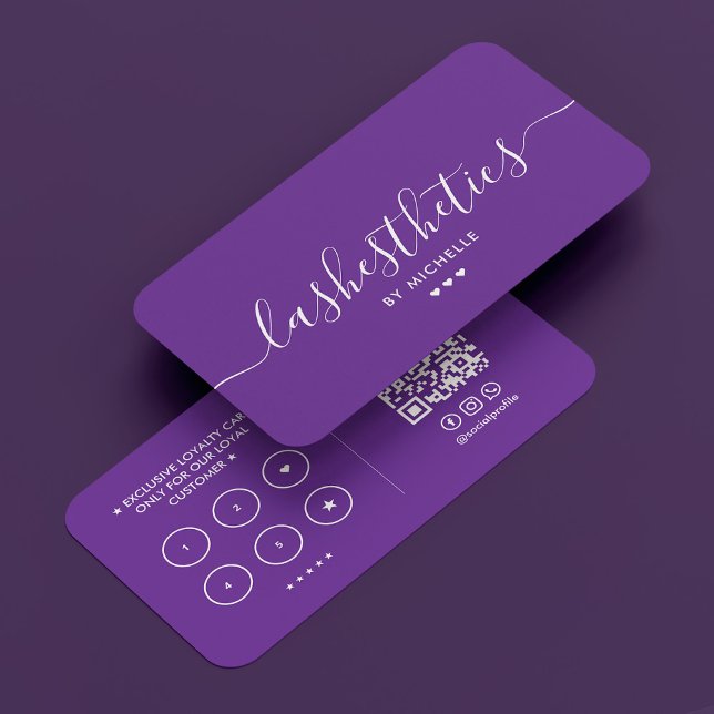Cartão De Visita Lealdade Real à Lash Tech Roxal mínima estética (Minimal Aesthetic Lash Tech Royal Purple Loyalty Business Card
)