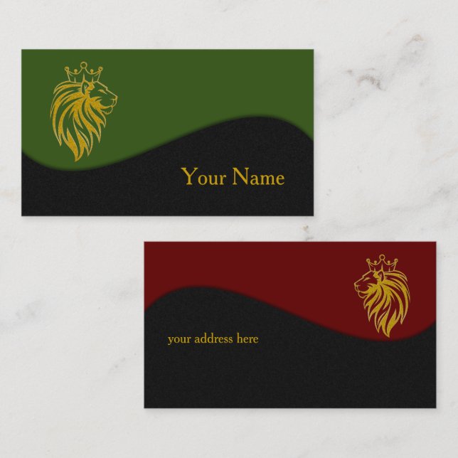 Cartão De Visita Leão com Coroa - Estilo Dourado 2 (Frente/Verso)