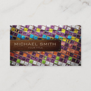 Cartão De Visita Leather Elegante Geométrica De Madeira Olhando #1