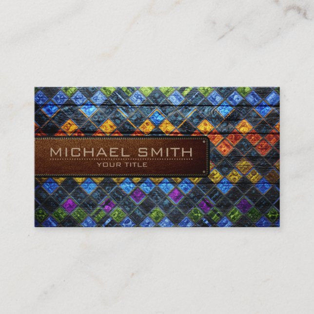Cartão De Visita Leather Elegante Geométrica De Madeira Olhando #12 (Frente)