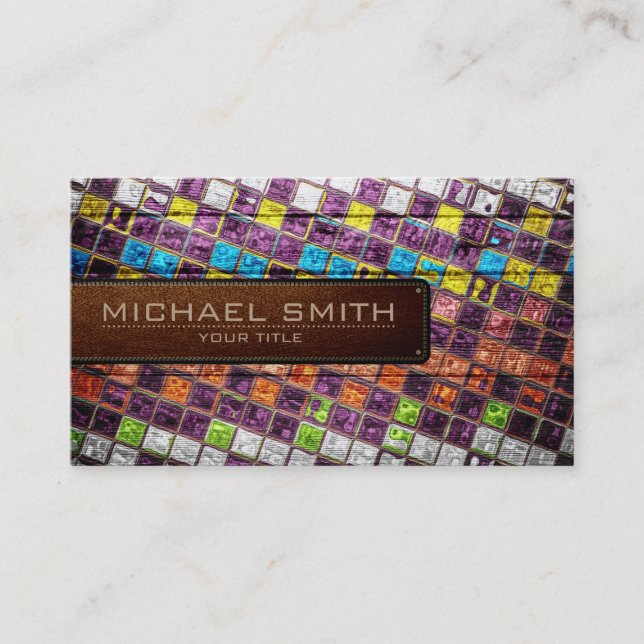 Cartão De Visita Leather Elegante Geométrica De Madeira Olhando #15 (Frente)