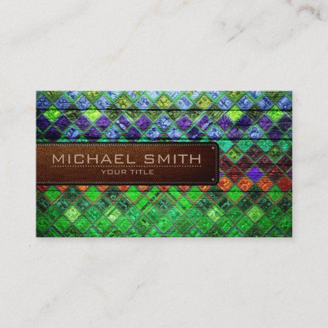 Cartão De Visita Leather Elegante Geométrica De Madeira Olhando #16 (Frente)