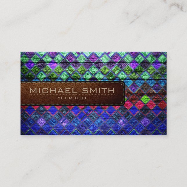 Cartão De Visita Leather Elegante Geométrica De Madeira Olhando #17 (Frente)
