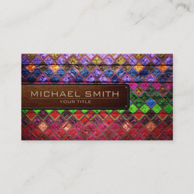 Cartão De Visita Leather Elegante Geométrica De Madeira Olhando #18 (Frente)